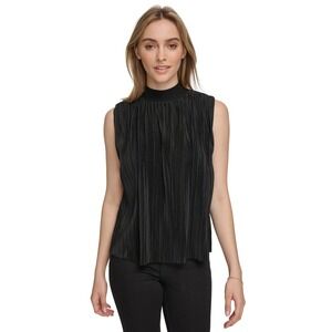 Calvin Klein Blouse Womens XL Black‎ Chiffon Pleated Top NWT